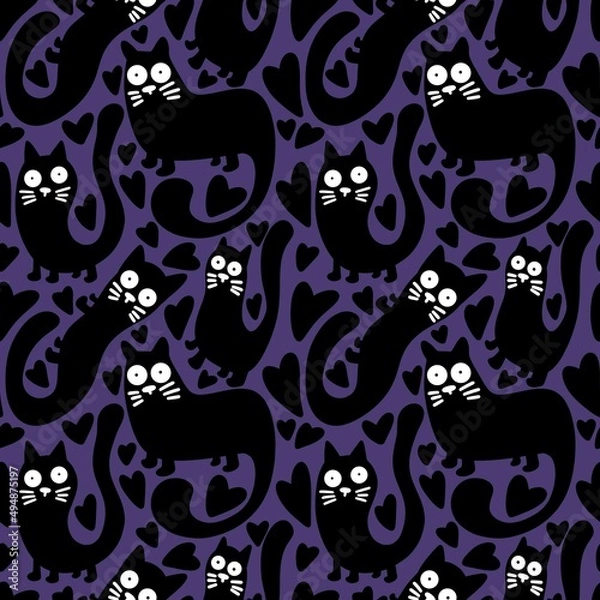 Fototapeta Animals seamless cats pattern for fabrics and textiles and packaging and gifts and cards and linens and kids