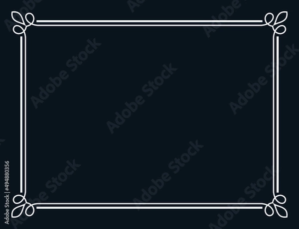 Fototapeta Vector vintage style black bacground with white thin border frame