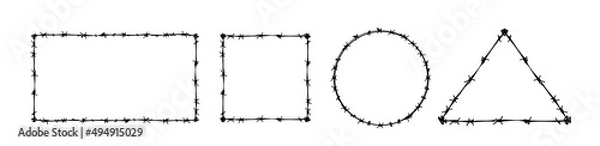 Obraz Twisted barbed wire silhouettes set in rounded, tingle and square shapes. 