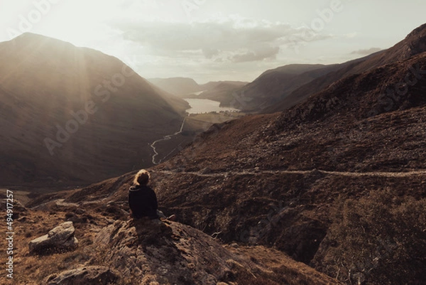 Obraz Person enjoying sunset in Lake District