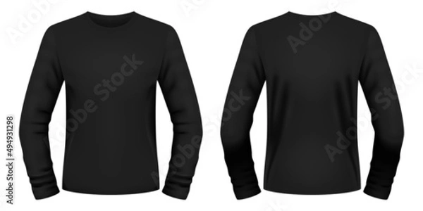 Obraz Blank black long sleeve t-shirt template. Front and back views. Vector illustration.