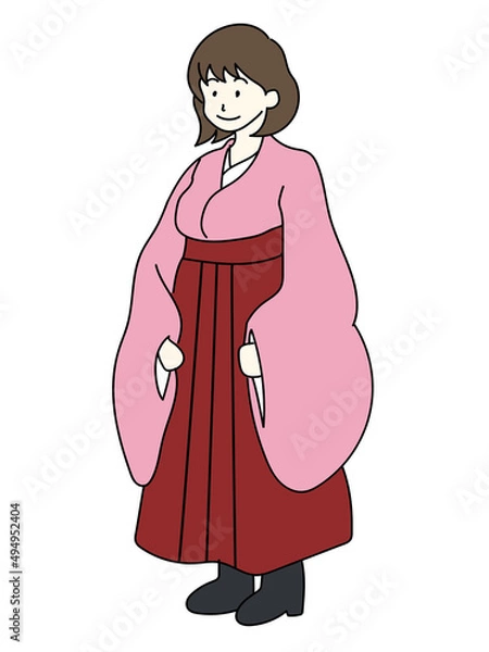 Obraz 袴女性　和服　着物　人物　イラスト