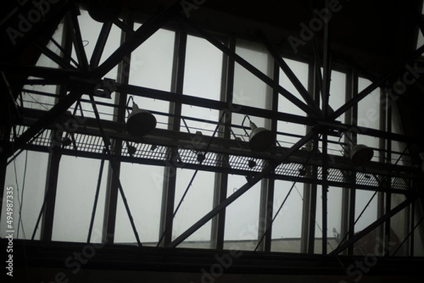 Obraz Skylight. Steel structures on ceiling. Window openings in roof of building.