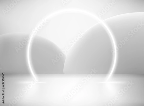 Obraz White neon glowing circle in white interior. 3d vector illustration
