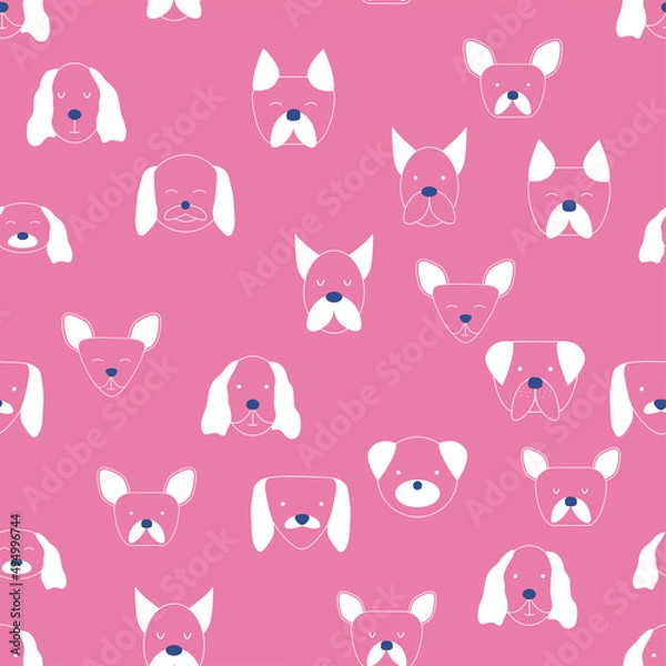 Fototapeta Seamless baby pattern with dog animal muzzles. Monochrome on a colored background.