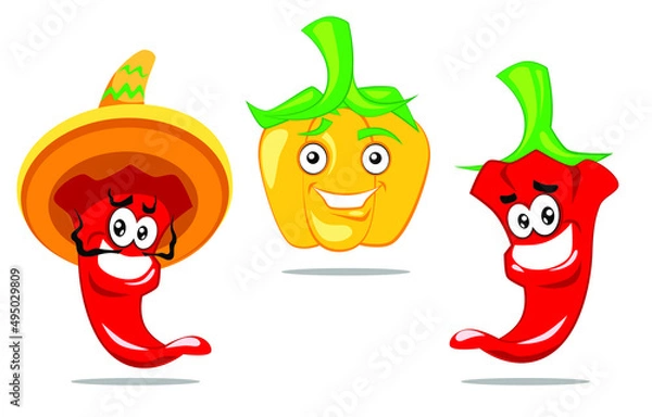 Fototapeta Cartoon character pepper set, isolated vector