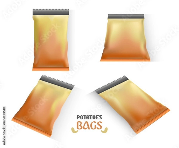 Obraz Mockup Of A Bag Of Potatoes, 4 Views. Unbranded Spicy Potato Bags
