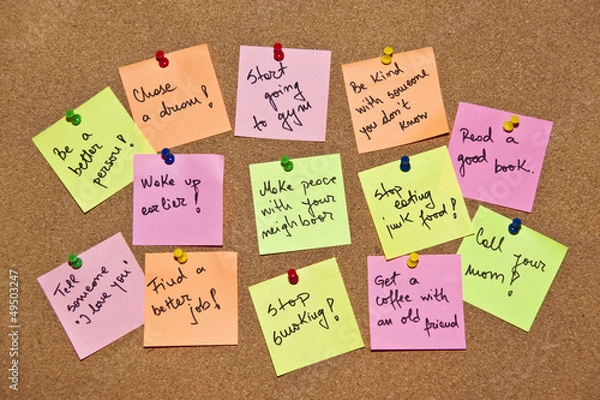 Obraz A collection of multi coloured post it notes