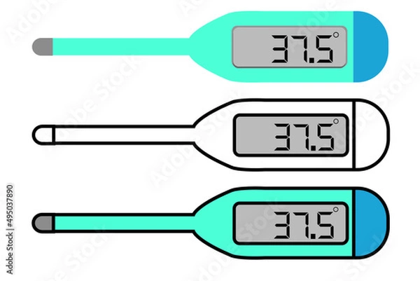 Obraz Simple Vector Set 3, Old Model Digital Thermometer, Isolated on White 

