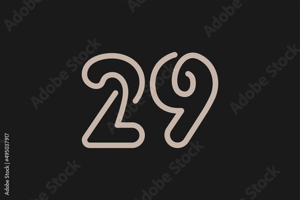 Obraz Number 29 Logo, Monogram Number 29 line style, usable for anniversary and business logos, flat design logo template, vector illustration