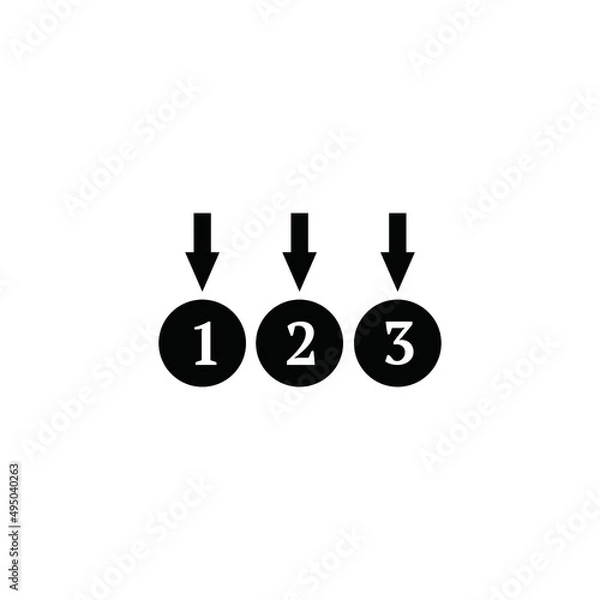 Fototapeta file download icon with a sequence of numbers 1 2 and 3 with a black round file and a downward direction above it with a white background