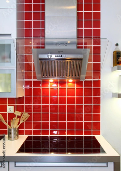 Obraz küchenherd mit roten fliesen