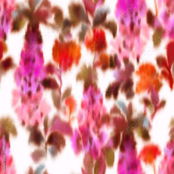 Obraz Blurred floral seamless pattern. Bright orchid flowers with vague watercolor paints texture. Elegant summer motif. Defocused botanical design.