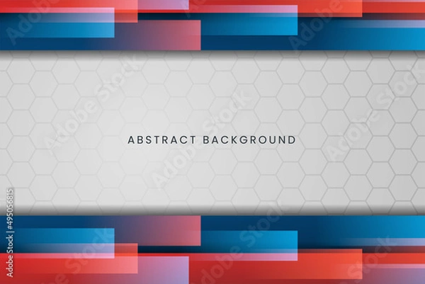 Fototapeta Blue and red abstract business banner presentation on white hexagon background. Modern and elegant tech bright corporate concept with space text.