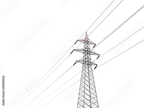 Fototapeta high voltage towers pylon on isolated white background