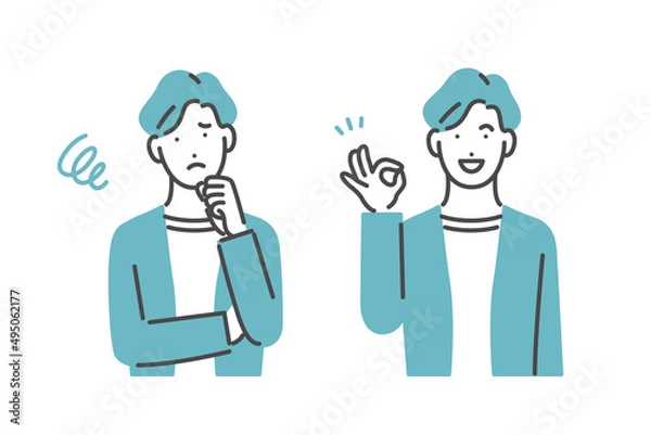 Obraz 悩む男性と解決した男性