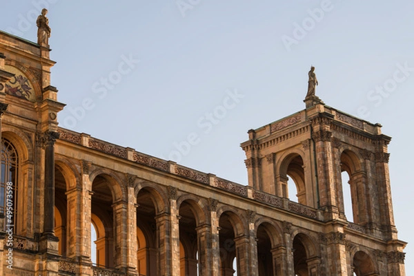 Fototapeta Munich, Germany - December 20 2021: The Maximilianeum, a palatial building in Munich, was built as the home of a gifted students' foundation but since 1949 has housed the Bavarian State Parliament.