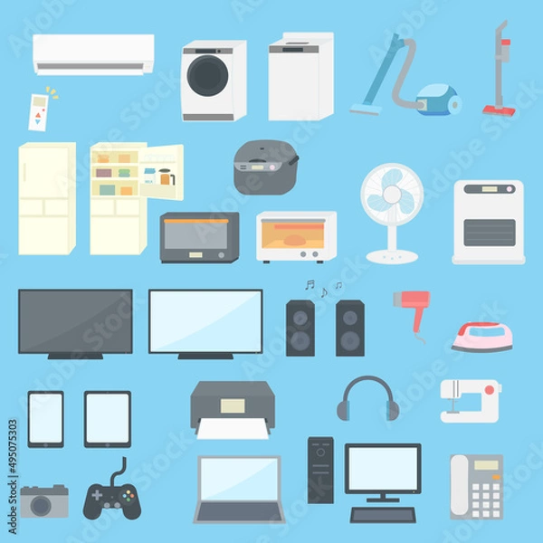 Obraz シンプルでかわいい家電のイラストセット
