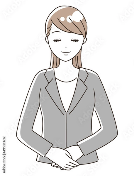 Obraz お辞儀をして挨拶をするスーツを着た女性（上半身）