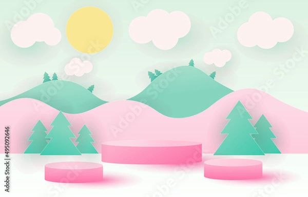 Obraz Cute nature pink green presentation cover product theme background for sales online shopping