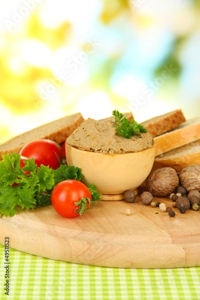 Fototapeta Composition of fresh pate, tomatoes and bread,