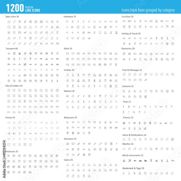Fototapeta 1200 Mordern line Icons set. icons have been grouped by category