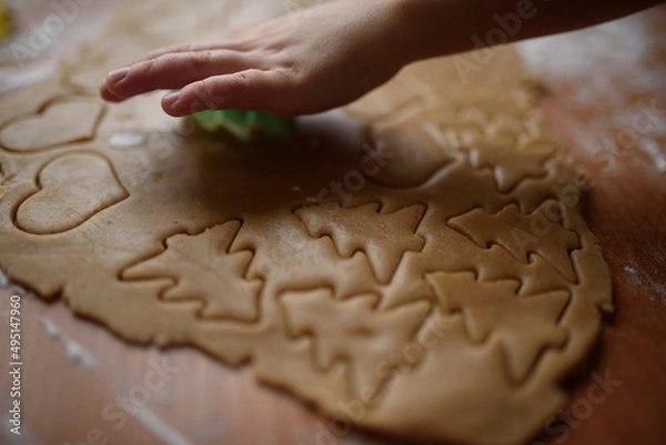 Obraz Rolled dough for gingerbread Christmas trees