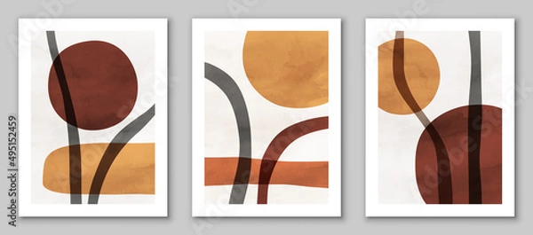 Fototapeta Abstract art,  hand painted, watercolor geometric background. Design for poster, wall decoration, cover, EPS10 vector template, set