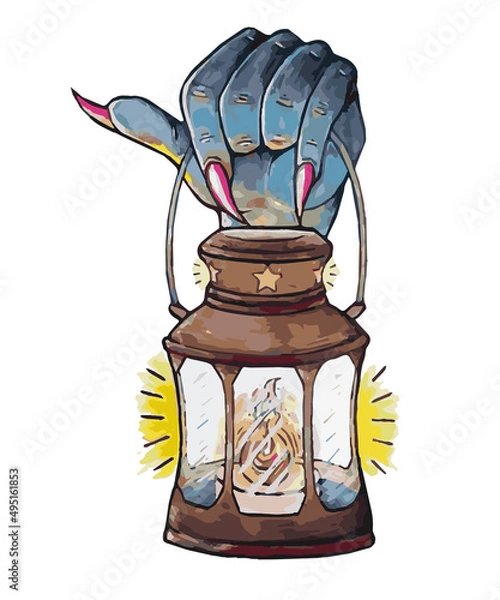 Obraz Hand and Lamp Halloween Watercolor