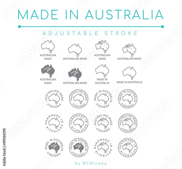 Fototapeta Made in Australia Line Icon Set