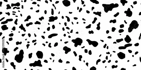 Obraz Dalmatians vector seamless horizontal pattern. Spotted animal texture of dog, leopard, cow. Black spots on a white background