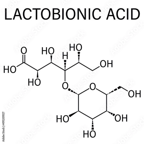 Fototapeta Lactobionic acid (lactobionate) molecule. Commonly used additive in food products, medicinal products and cosmetics. Skeletal formula.