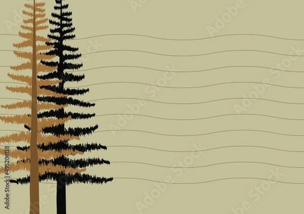 Obraz Notebook pattern with pine trees and lines. Background with pine trees.
