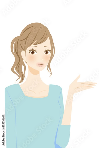 Fototapeta おすすめを紹介をする女性のイラスト素材　笑顔