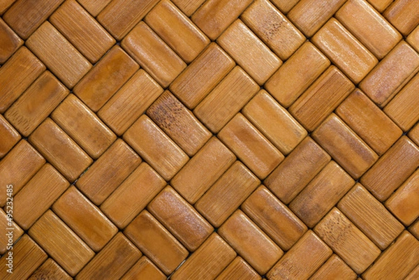Fototapeta Brick-style bamboo placemat. Rectangular-shaped bamboo blocks table mat. Sequence wood pattern