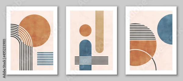 Fototapeta Abstract art,  hand painted, watercolor geometric background. Design for poster, wall decoration, cover, EPS10 vector template, set