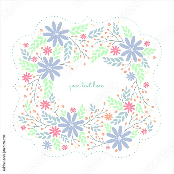 Fototapeta  floral frames and graphic elements with Frame with Cute Doodle Snowflakes.