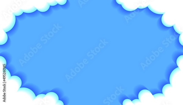 Fototapeta Cloudy frame. 3D white clouds on a blue background. Paper cut style