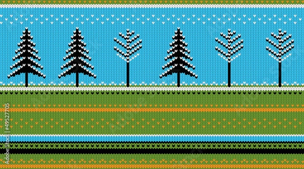Fototapeta Knitted winter trees, vector
