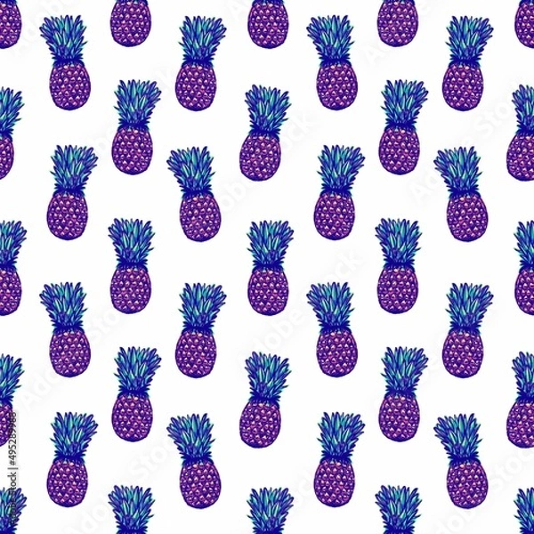 Obraz Pineapples on a white background. Seamless fruit pattern.