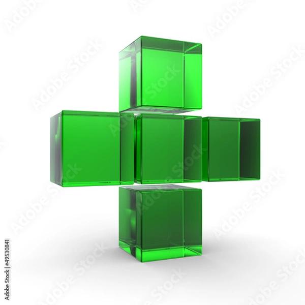 Fototapeta 3D plus icon in green on isolated white background.3D cross icon