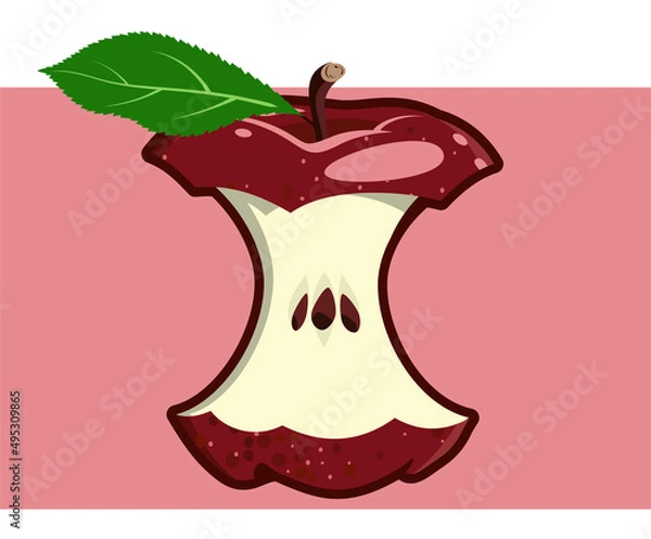Fototapeta Red apple core. The half-eaten apple vector isolated on a pink background. Throw out waste.