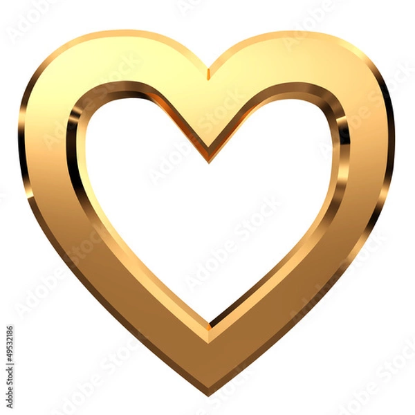 Fototapeta 3D golden heart-shaped frame isolated on white background