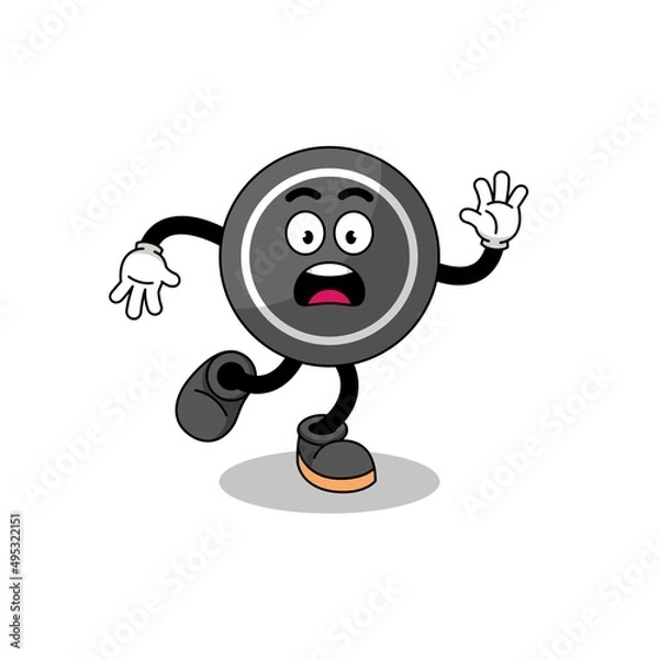 Fototapeta slipping hockey puck mascot illustration