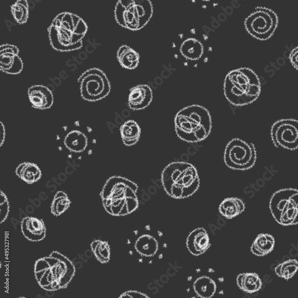 Fototapeta Hand Drawn Snowflakes Christmas Seamless Pattern. Subtle Flying Snow Flakes on chalk snowflakes Background. Beauteous chalk handdrawn snow overlay. Delightful holiday season decoration.