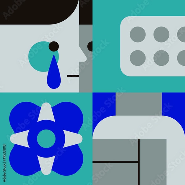 Fototapeta Concept of antidepressants are saving people from depression and about pills effect on mood and health. Flat cartoon vector illustration for banners, site, posters