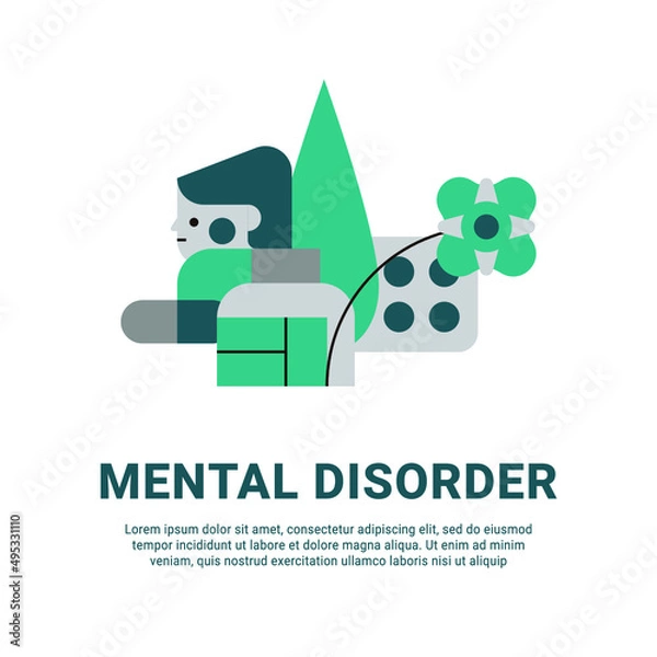 Fototapeta Concept of antidepressants are saving people from depression and about pills effect on mood and health. Flat cartoon vector illustration for banners, site, posters