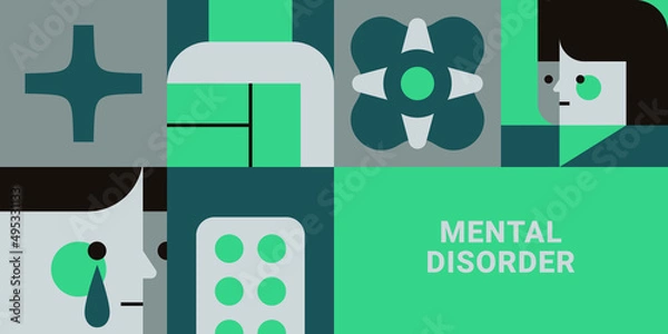 Fototapeta Concept of antidepressants are saving people from depression and about pills effect on mood and health. Flat cartoon vector illustration for banners, site, posters