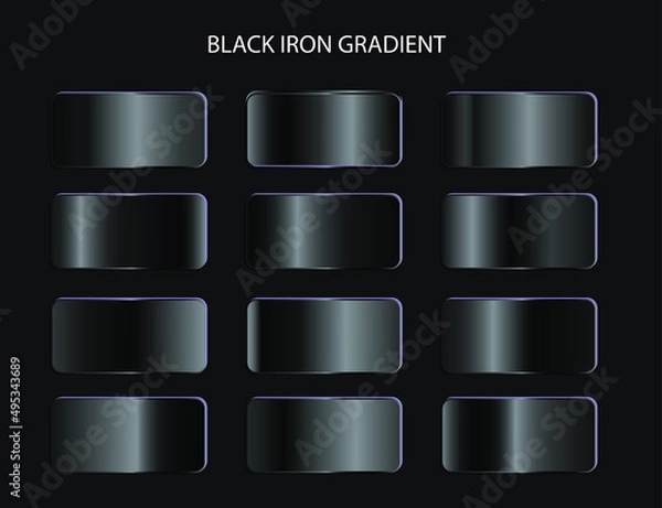 Fototapeta Shiny black iron metallic gradient set collection design element