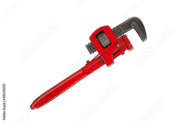 Obraz Red pipe wrench isolated on white background
